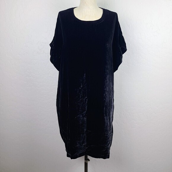 Current Elliott Dress 2 (M) Black Velvet‎ Ruffle-Sleeve Knee Length Popov… - Picture 2 of 6